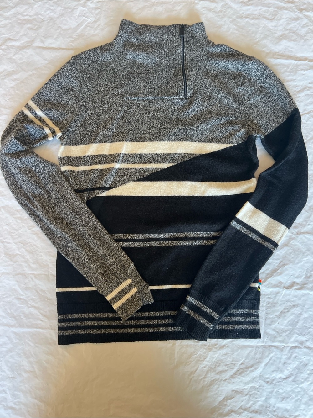 Smartwool Merino Wool Asymmetrical Quarter Zip Sweater Black Gray Women S NWT